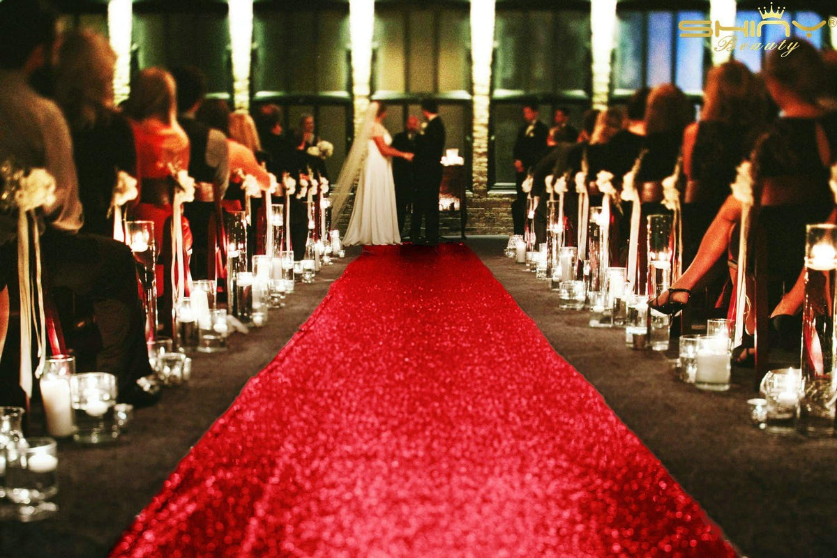 ShinyBeauty Red Sequin Aisle Runner - 2FTx15FT Glitter Carpet for Weddings, Ceremonies, and Special