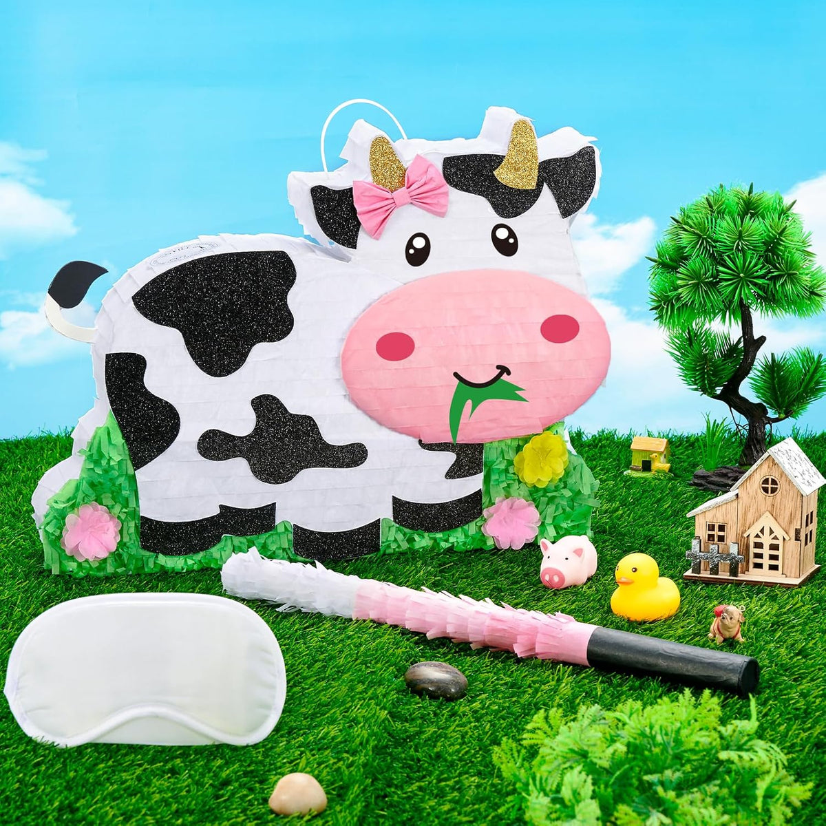 WERNNSAI Dairy Cow Piñata - Farm Animal Party Game Cow Pinata for Girls Birthday Party Decorations