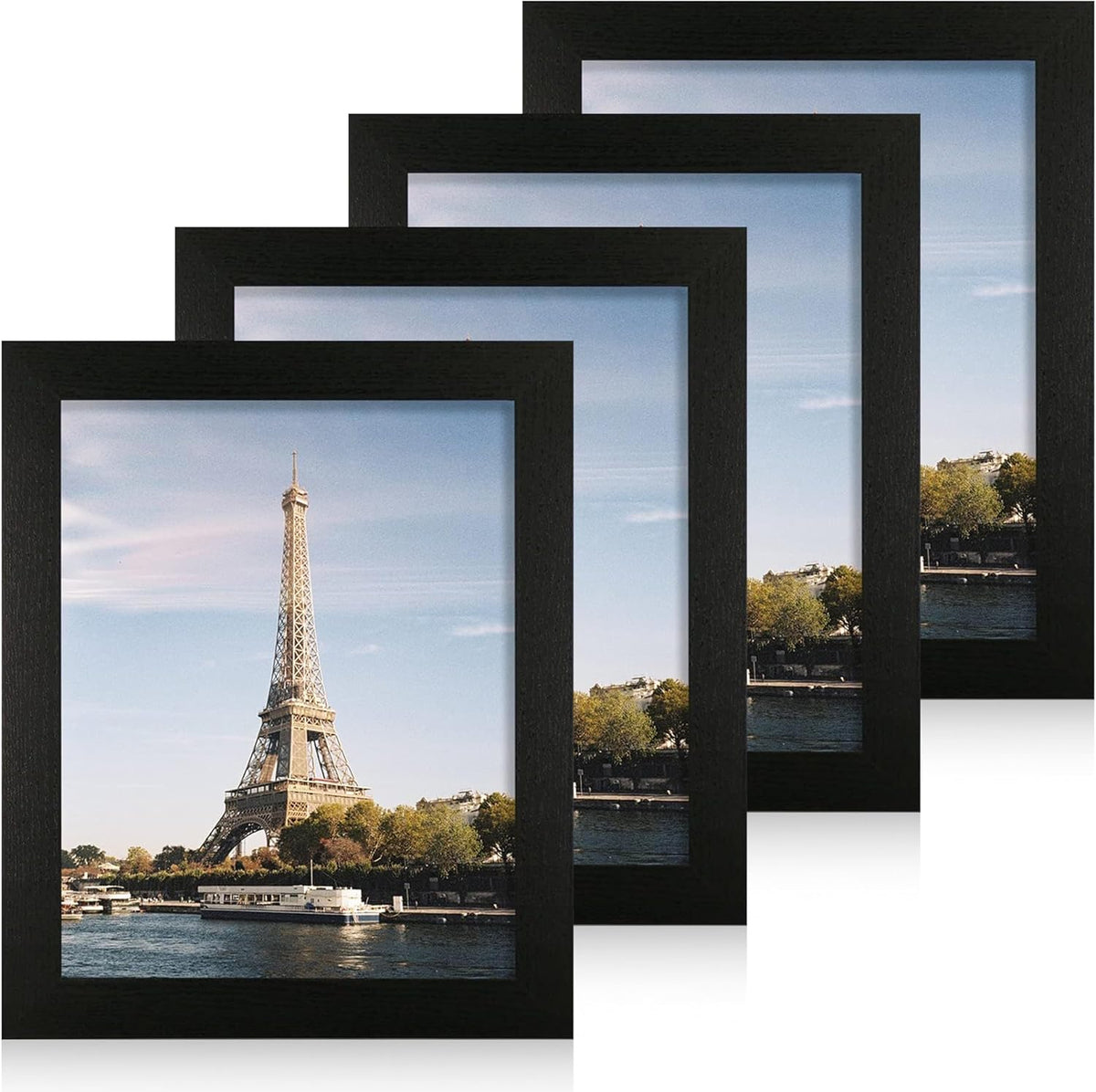 8x10 Picture Frame Set of 4, Black Wooden Frame with High Definition Glass, 8 x 10 Photo Frames for