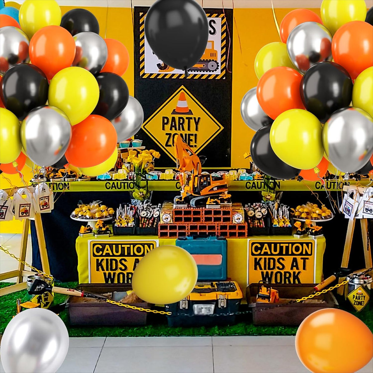 Paready Black Orange Yellow Balloons, 60 Pcs 12 Inch Orange Black Yellow and Metallic Silver