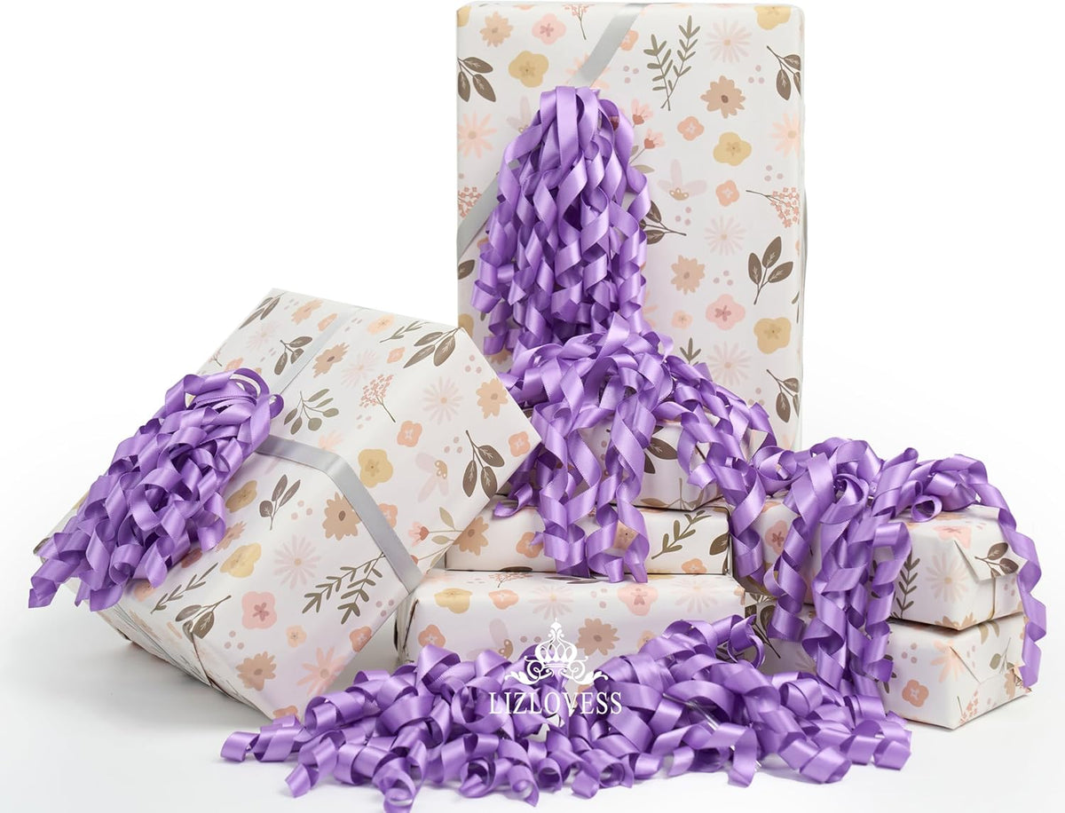 6 Inch Purple Curly Bows for Gift Wrapping Set of 6, Self Adhesive Bows Lilac Gift Bows for