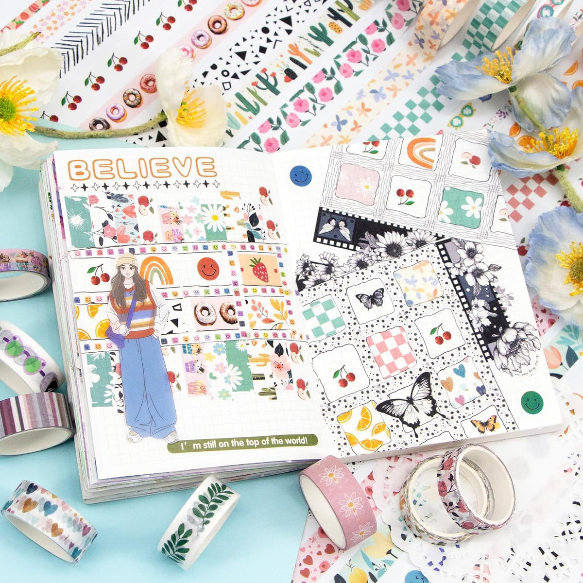 55 Rolls Holiday Washi Tape Set - Decorative Tape Seasonal Bohemian Colored Tape, Cute Washi Tapes
