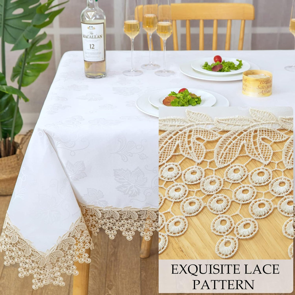Beige lace Premium Rectangle Farmhouse Table Runner Waterproof OilProof SpillProof AntiShrink Soft