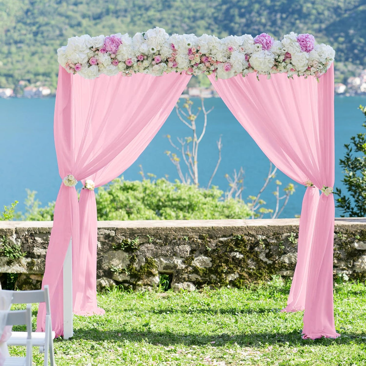 PARTISKY 10x10ft Pink Chiffon Sheer Backdrop Curtains, Wrinkle-Free Wedding Backdrop Drapes for