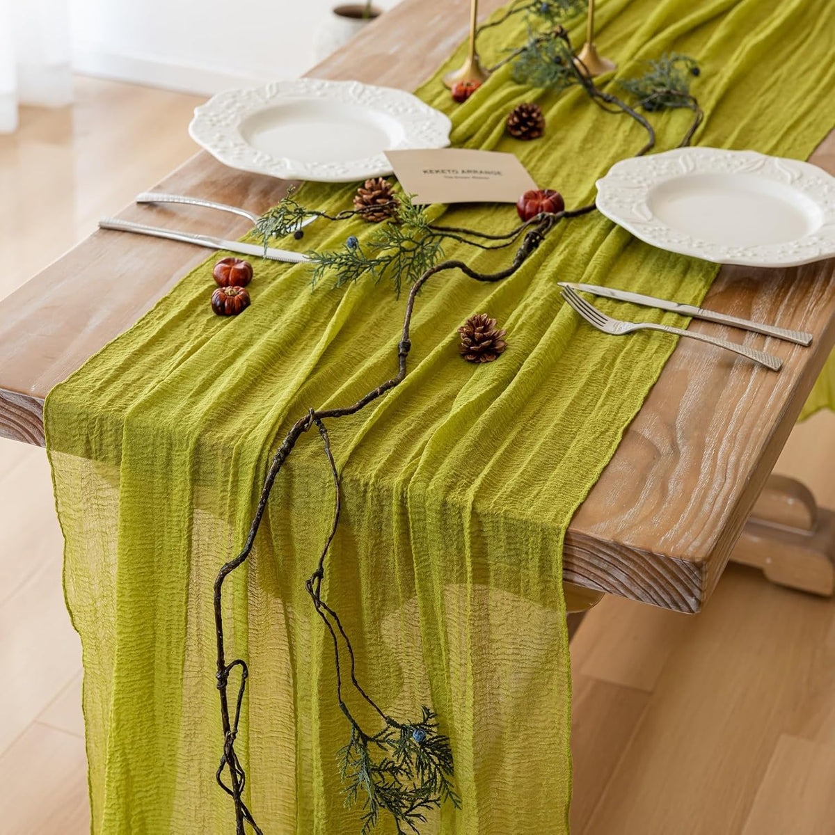 6pcs Moss Green Cheesecloth Table Runner Gauze 120 Inch 10 FT Rustic Boho Cheese Cloth Runner for