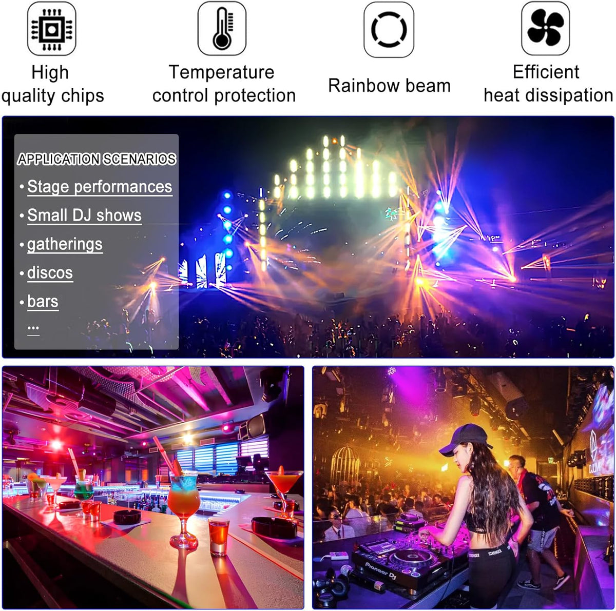 Moving Head Stage Light, LED DJ Lights with DMX512 Controller, Sound Activation, 4pcs 12W RGBW LED
