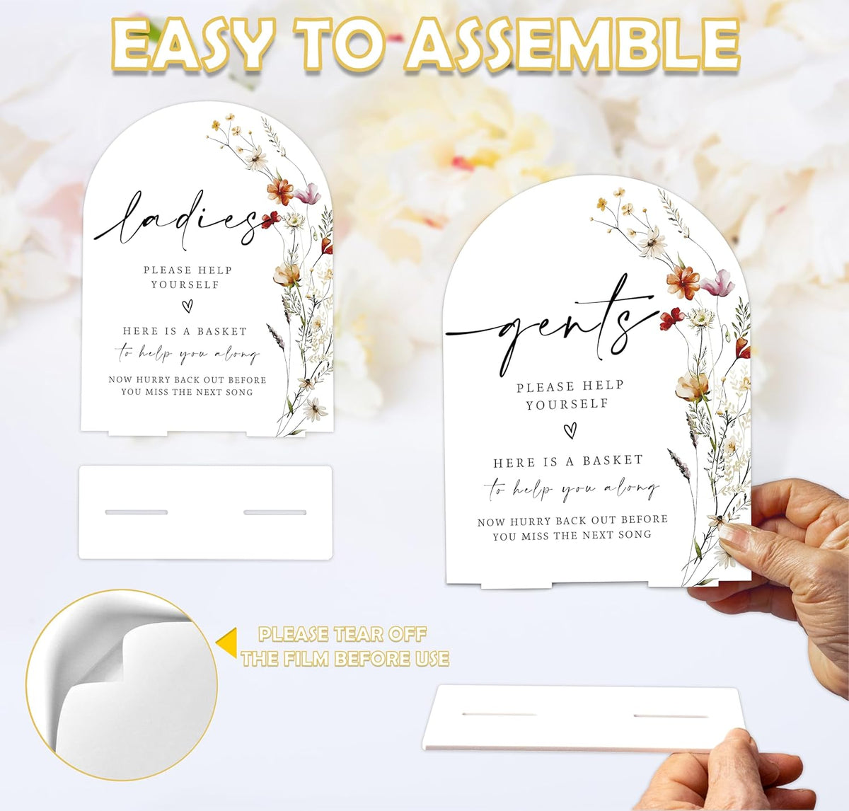 2 Pcs Boho Floral Wedding Bathroom Ladies & Gents Signs, 6 x 8 Inch White Arch Acrylic Wedding Sign