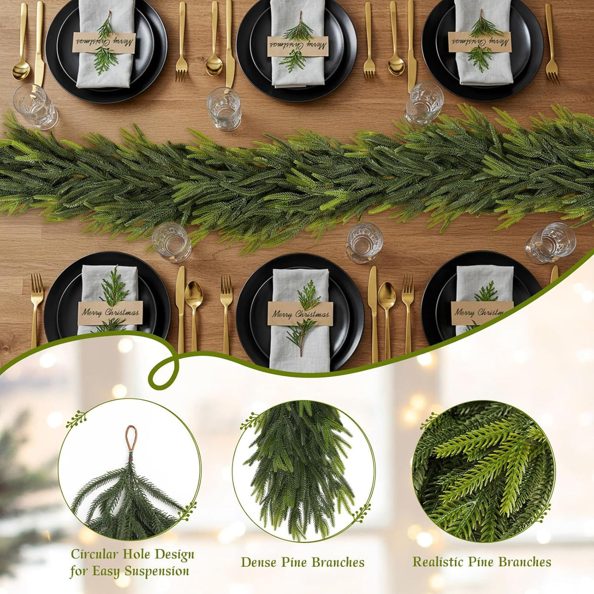 N&T NIETING 9FT Christmas Norfolk Pine Garland Real Touch Pine Artificial Garlands Faux Greenery