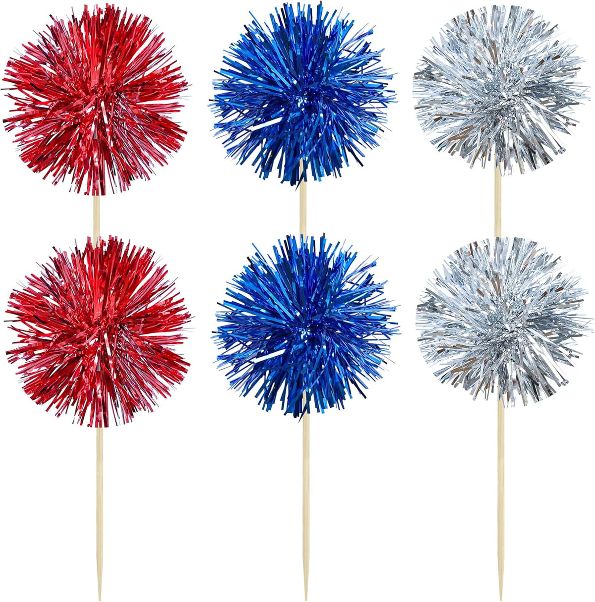 Gyufise 30Pcs Foil Firework Cupcake Toppers Sparkle Tinsel Cake Toppers Tinsel Drink Cake