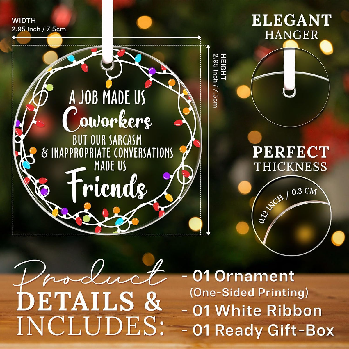 HEXMOZ Coworker Ornament - Christmas Coworkers Gifts for Work Besties, Work Friends - White