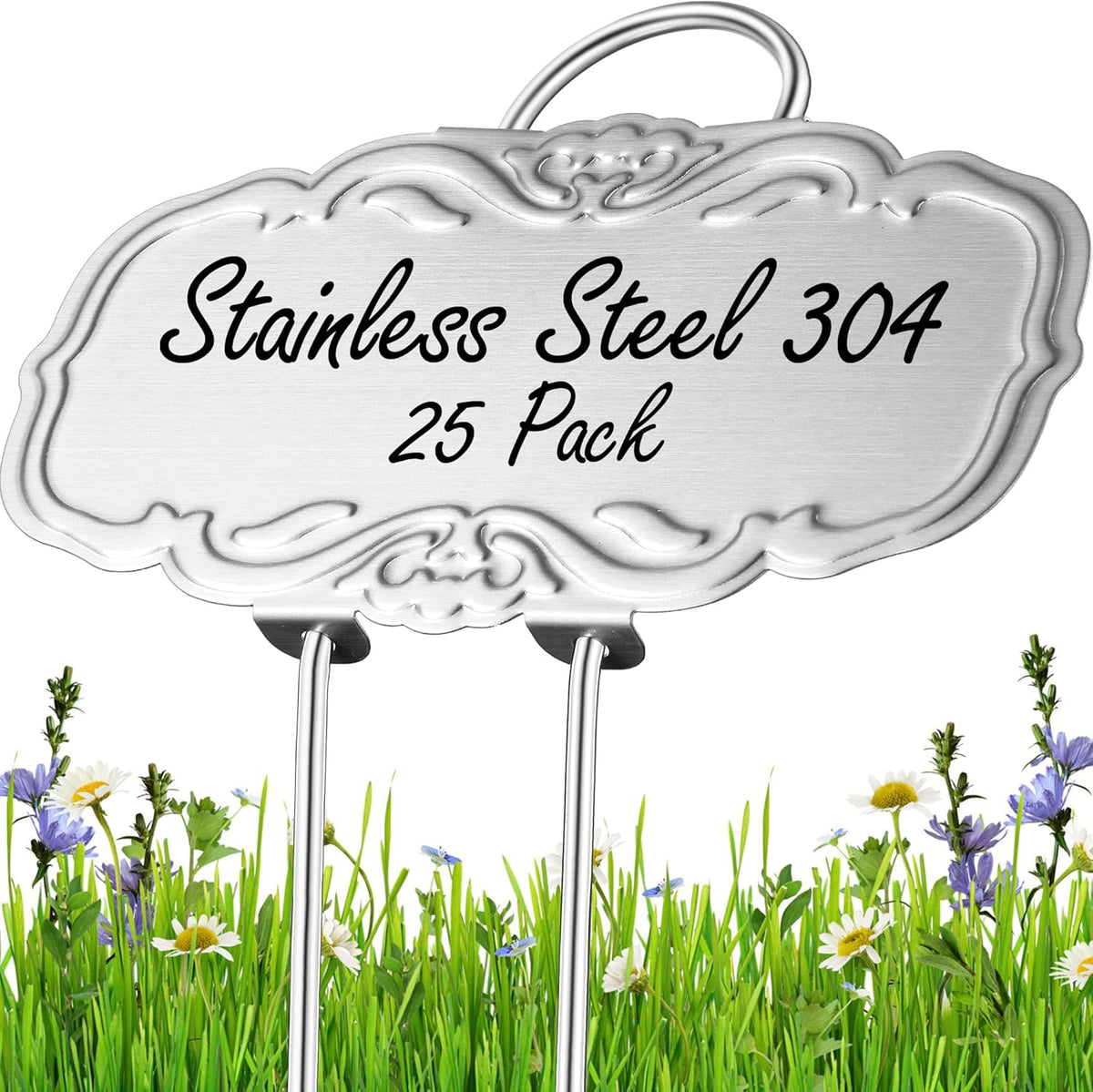 Updated Metal Plant Labels for Garden, 25 Pack Stainless Steel DIY Plant Markers Waterproof for