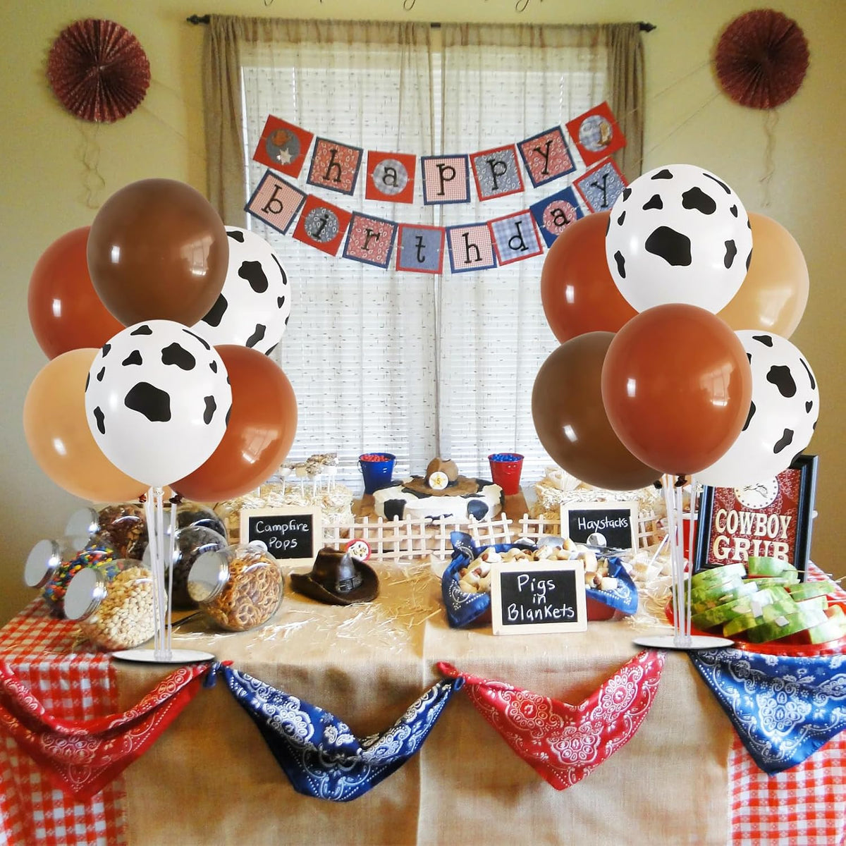 TONIFUL 4 Set Western Balloon,Brown Nude Cow Print Latex Cowboy Balloon Stand Centerpiece Table