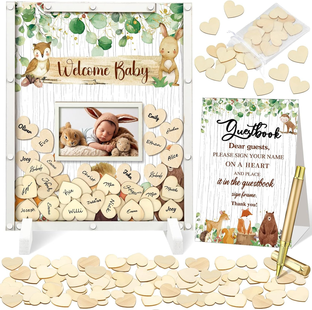 65 Pcs Woodland Animal Baby Shower Guest Book Alternatives He or She Gender Reveal Baby Shower