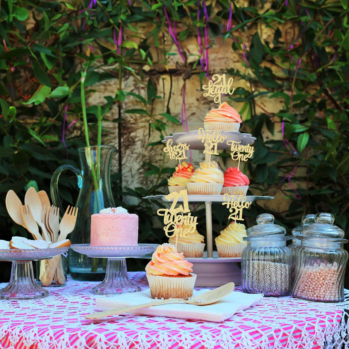 30Pcs 21st Birthday Cupcake Toppers: 21 Legal Cupcake Picks, Cheers to 21 Years Old Cake