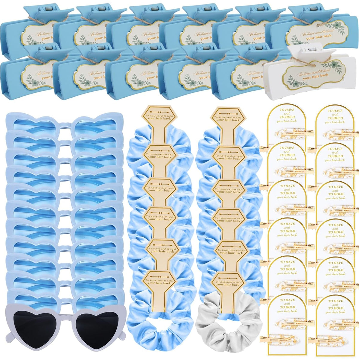 Dusty Blue Bridesmaid Proposal Gift Set, 12PCS Wedding Favors with Hair Claws, Scrunchies, Makeup