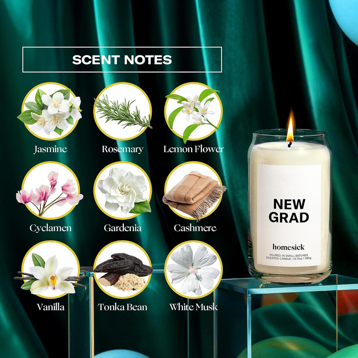 Homesick Scented Candles for Home (New Grad) - 13.75 oz Long-Lasting Soy Wax Jar Candle for Women &