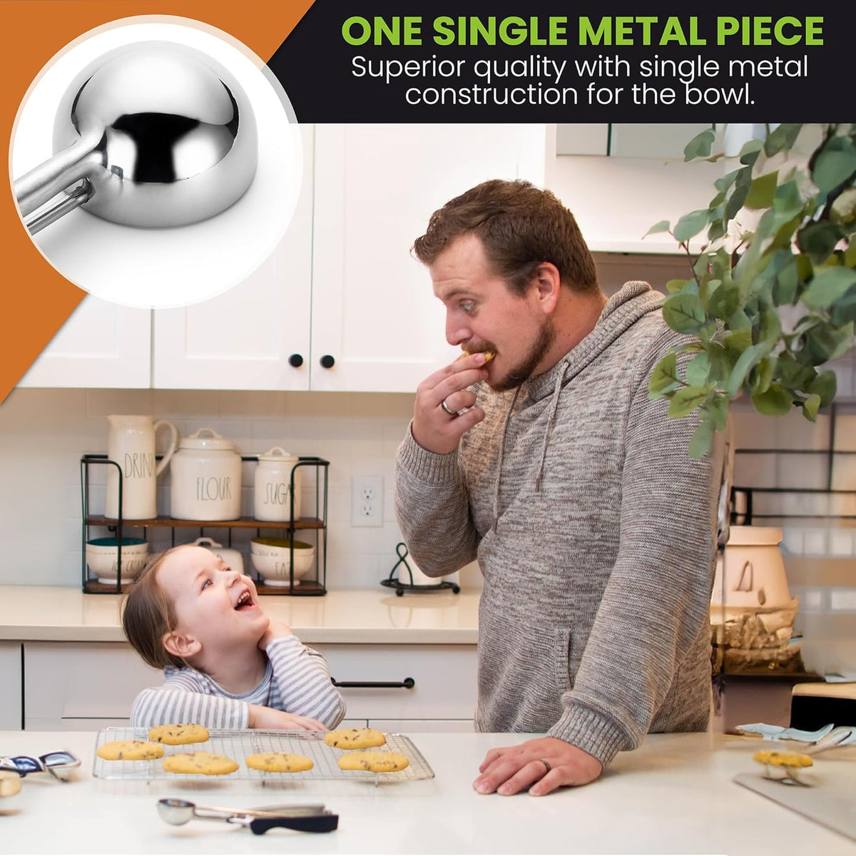 Spring Chef Extra Large Cookie Scoop, 18/8 Stainless Steel Melon Baller Scoop, Spring Loaded