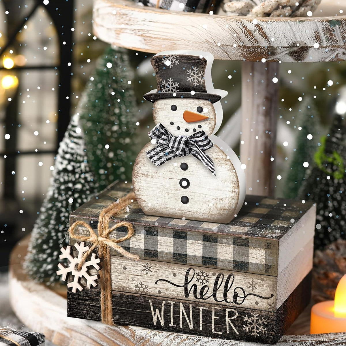 4 Pcs Snowman Christmas Decor Winter Table Decorations Christmas Tiered Tray Decor Winter