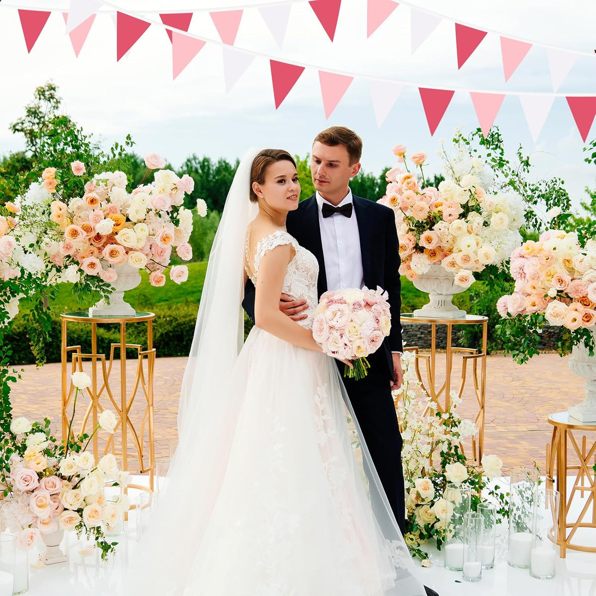 Pink Pennant Banner Triangle Flag Bunting Garland for Wedding Birthday Baby Shower Graduation