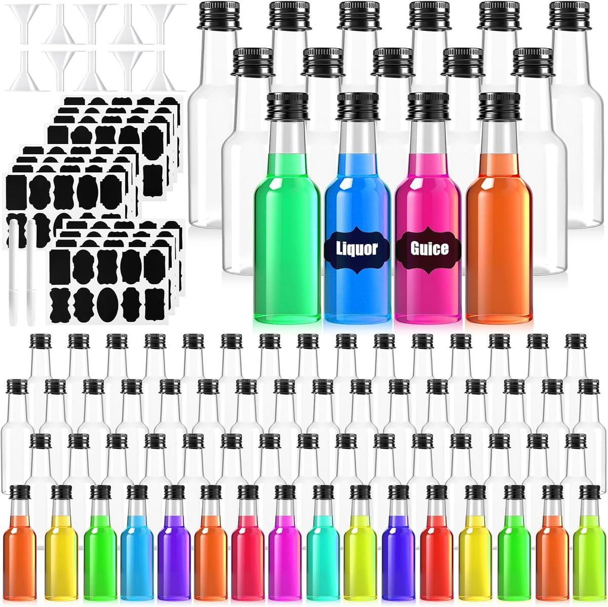 120 Pcs Mini Liquor Bottles with Black Cap, 2oz Plastic Alcohol Bottle, Mini Salad Dressing