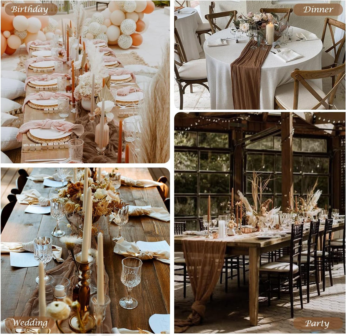 3 Pack Brown Cheesecloth Table Runner 35x120 Inch Gauze Coffee Table Runner Rustic Boho Cheese