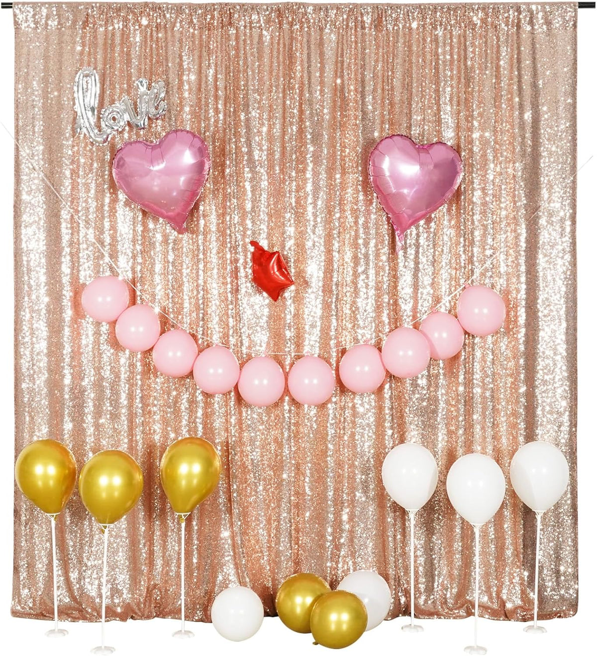 Poise3EHome Rose Gold Sequin Backdrop,8FT x 10FT Sequin Photography Backdrop Curtain for Party