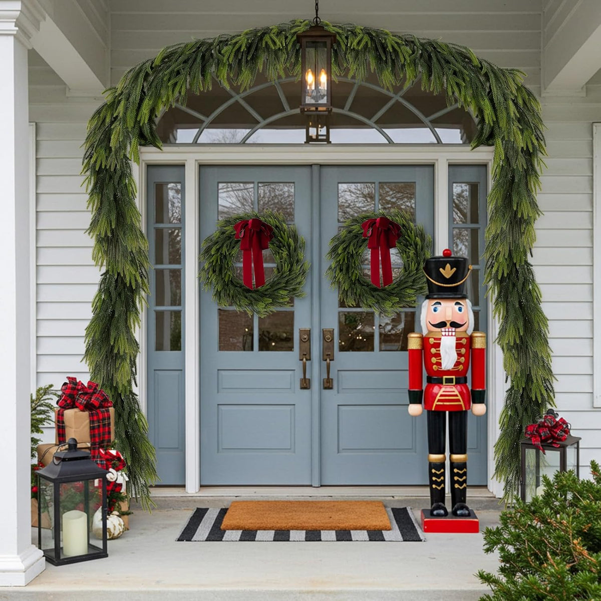 N&T NIETING 2 PCS Christmas Norfolk Pine Garland, Real Touch Pine Garlands Faux Greenery Garland