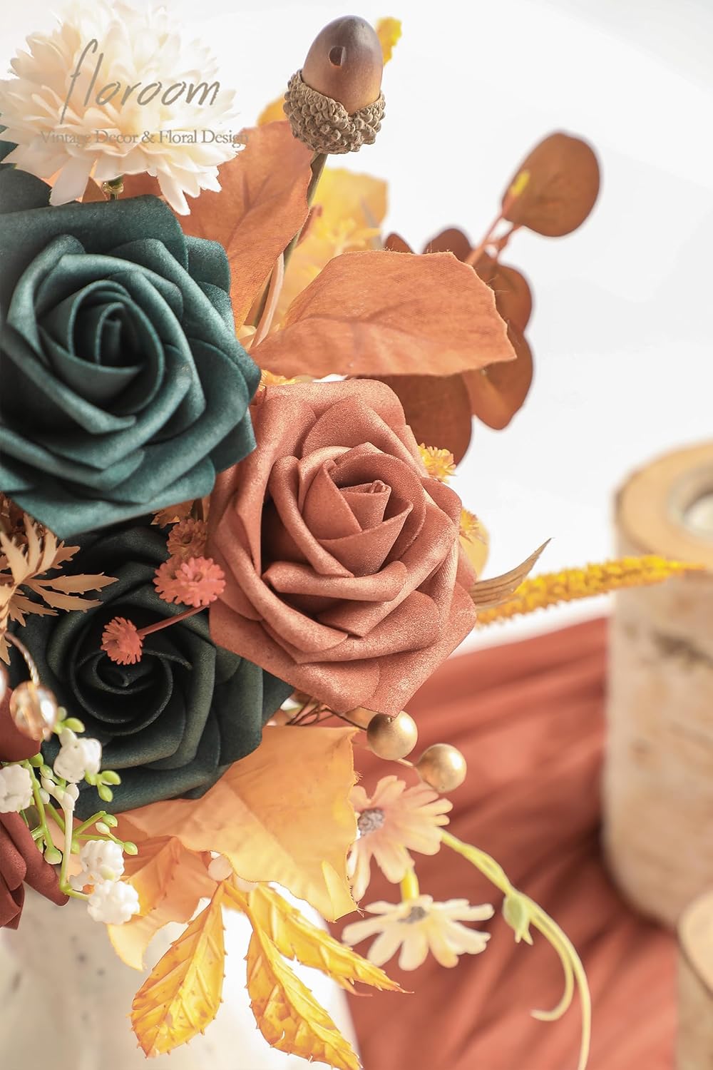 Floroom Artificial Flowers 25pcs Real Looking Teal Green Terracotta Ombre Colors Foam Fake Roses