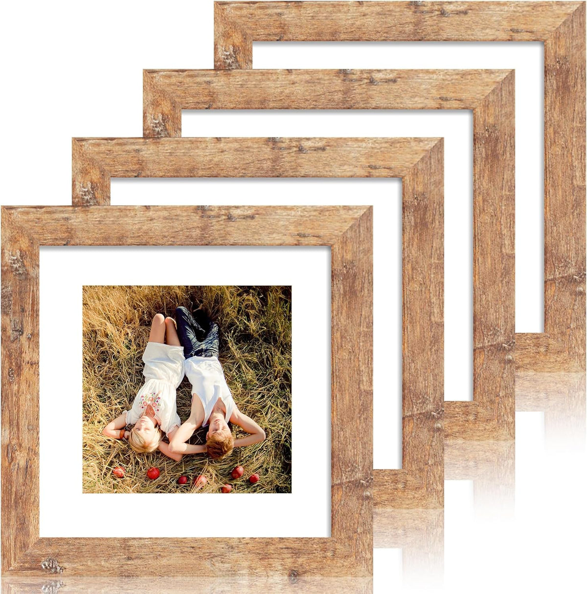 8x8 Picture Frame Set of 4 with HD Glass, Display 6x6 Pictures with Mat or 8 x 8 Without Mat