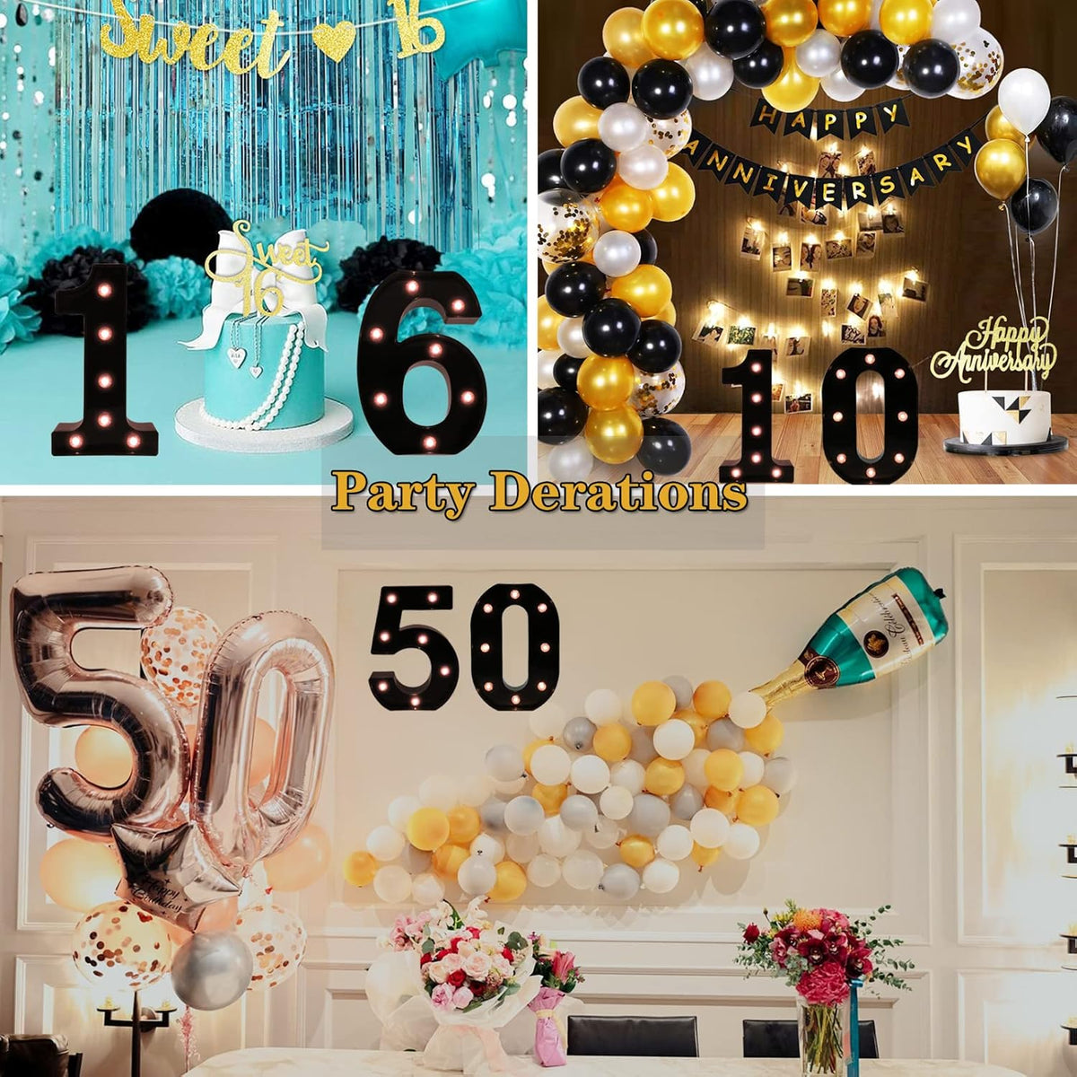 OYCBUZO Light Up Black Alphabet Marquee Number Sign LED Marquee Number Lights Sign for Night Light