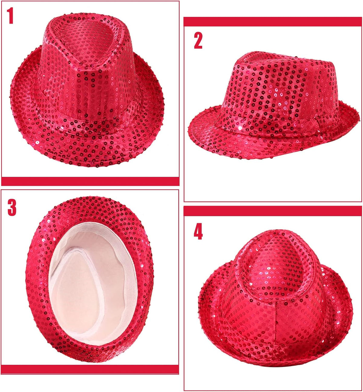 10 Pcs Unisex Sequin Fedora Hat Sequin Bow Ties Set Bling Retro Dance Jazz Cap Funky Party Costume
