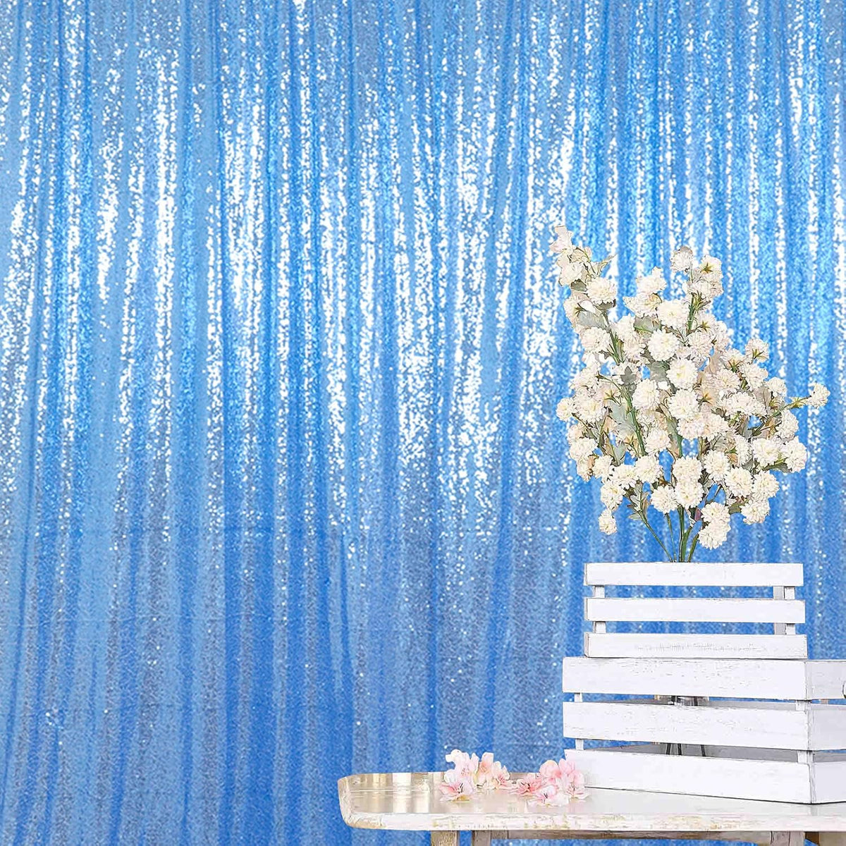 ShinyBeauty 10FTx10FT Baby Blue Sequin Backdrop | Sparkle Photo Background for Wedding & Baby