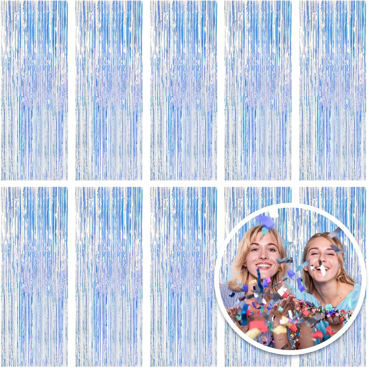10 Pack Foil Curtain Backdrop Iridescent Metallic Tinsel Foil Fringe Curtains Photo Booth Props for