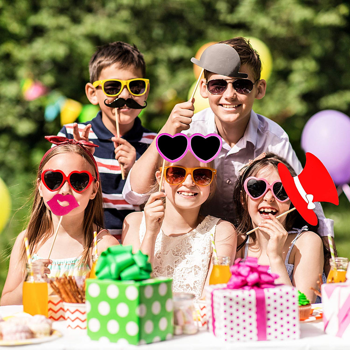 Gejoy 60 Pcs Photo Booth Props DIY Kit Funny Selfie Props Accessories for Grad Wedding Prom Party