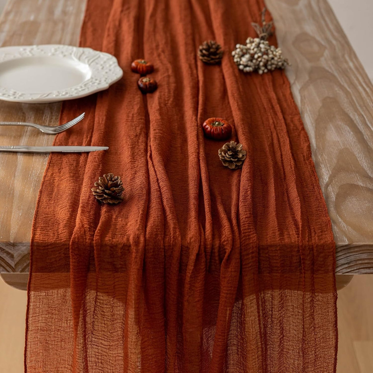 6pcs Fall Terracotta Table Runner Rust Gauze Rustic Cheesecloth 120 Inch 10 FT for Wedding Baby