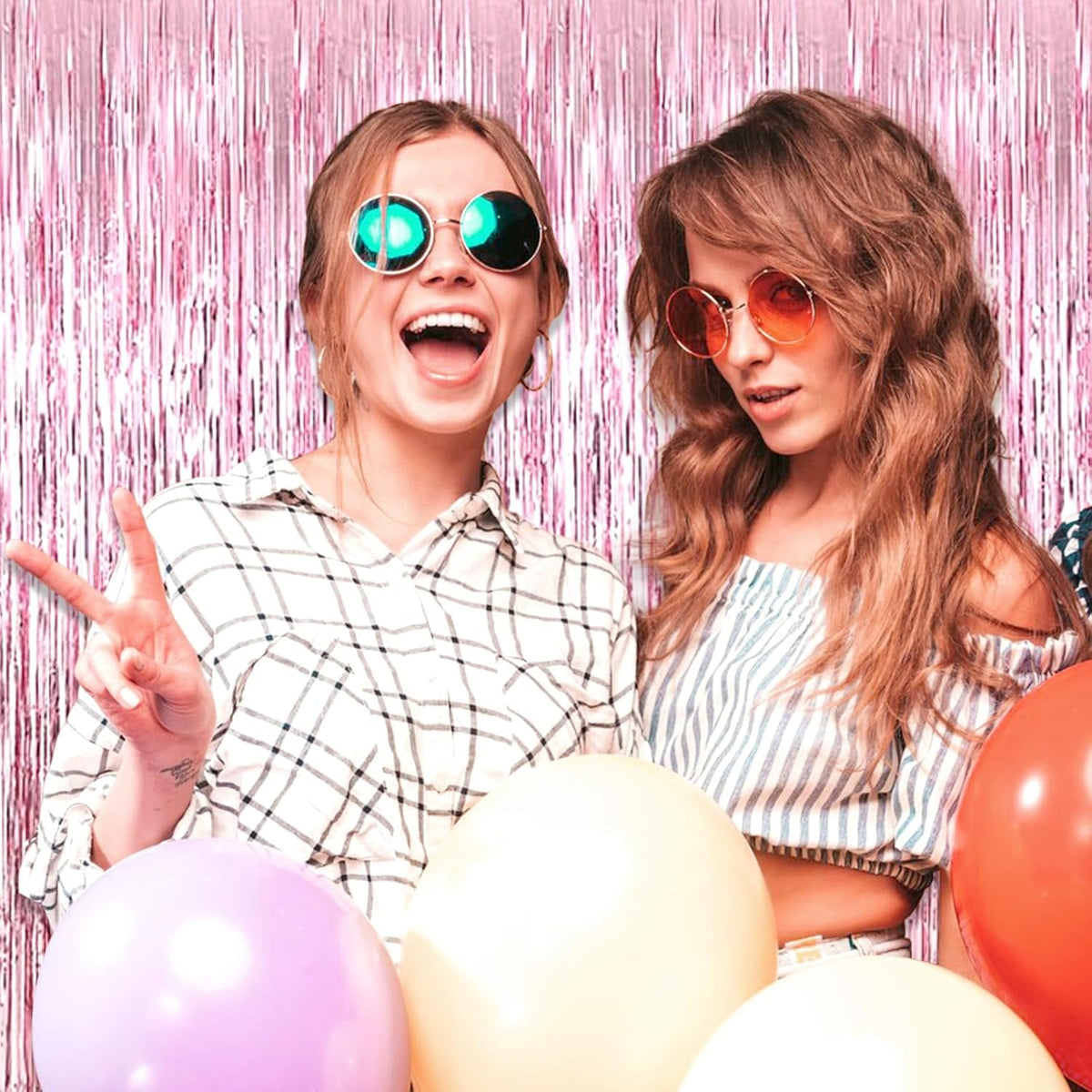 3 Pack Pink Foil Fringe Curtain Backdrop, 3.28Ft x 8.2Ft Metallic Tinsel Foil Fringe Streamer