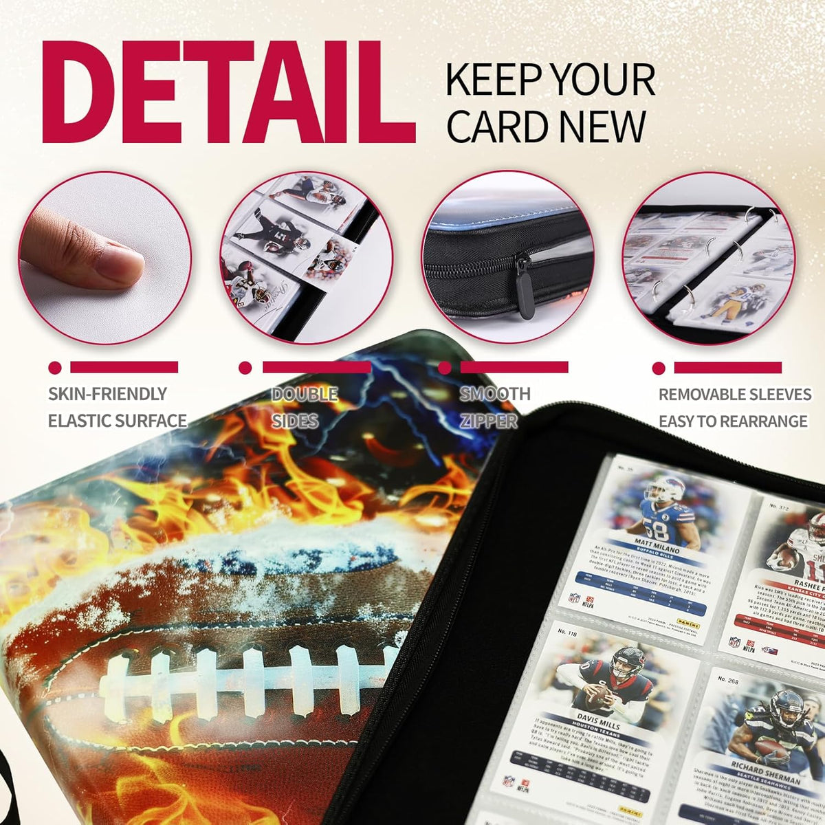 1080 Pockets Football Card Binder 9 Pocket, Trading Card Binder with 60 Page Removable Sleeves