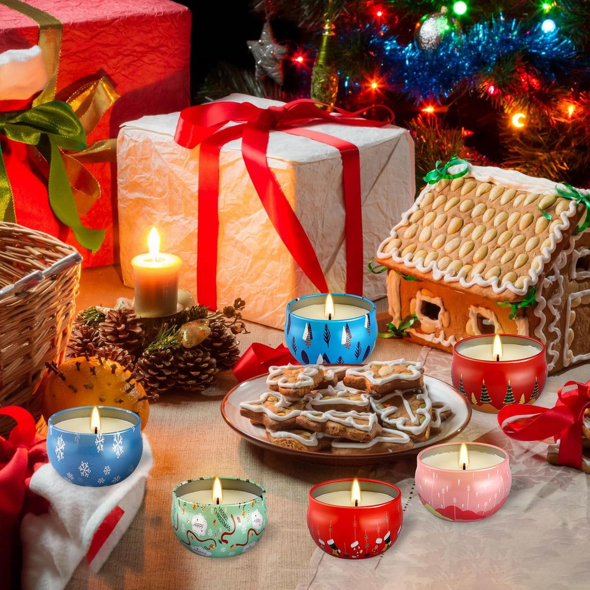 24Pack Christmas Scented Candle Tins Gift Set - Soy Wax Festive Candles 2.5oz- Long Lasting Burn