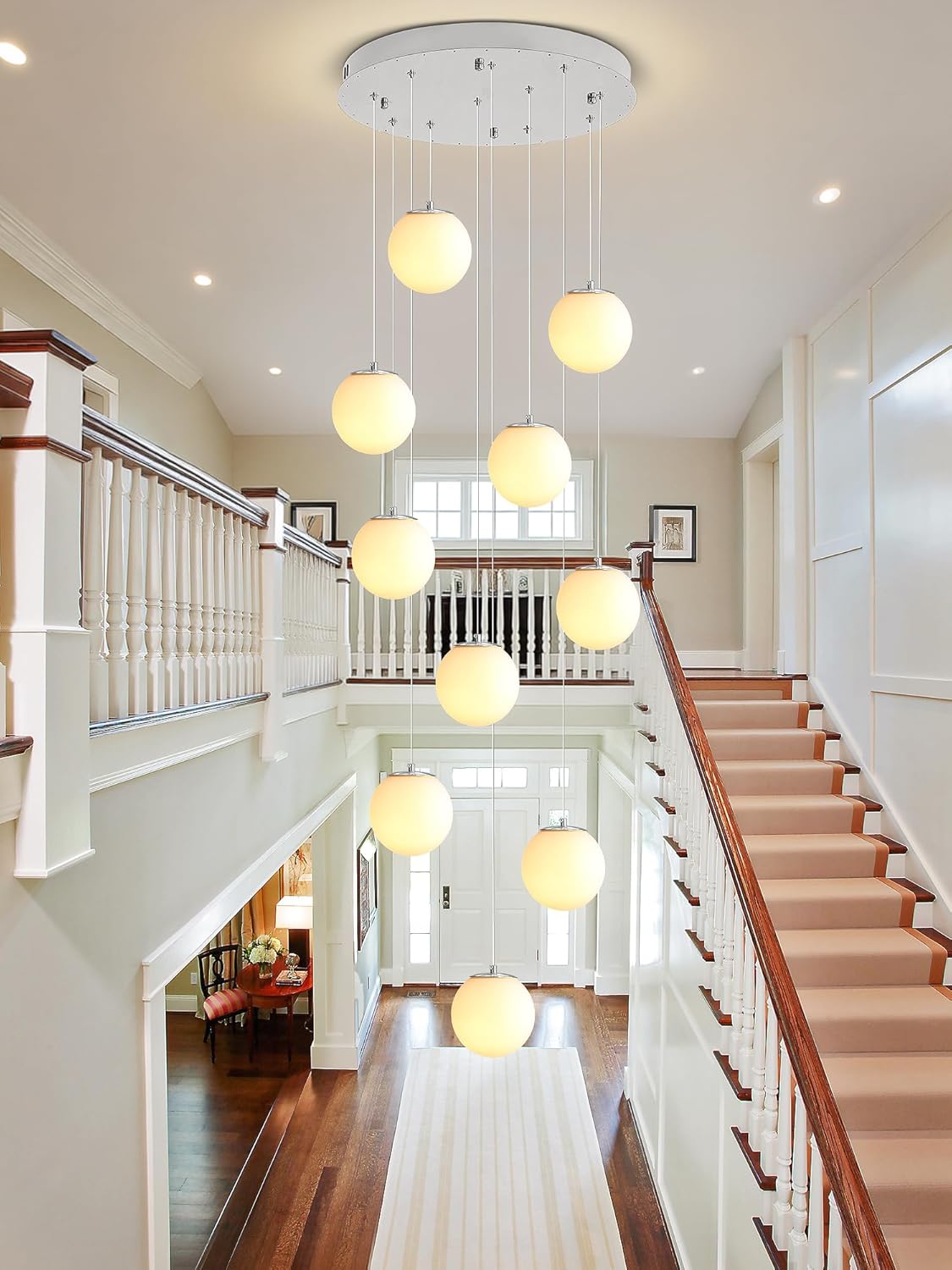 H118 Large Chandeliers for High Ceilings,12-Lights Mid Century Globe Chandelier Silver Modern Globe
