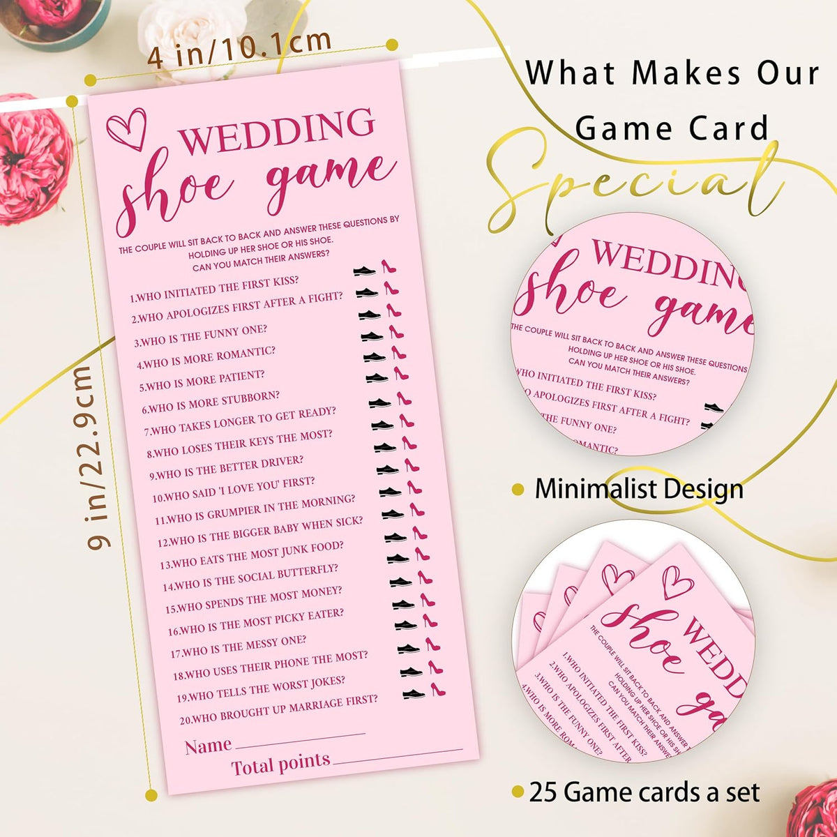 4x9 Inch Wedding Party Games, Bridal Shower Cards, 25 Pink Bridal Shower Games for Wedding