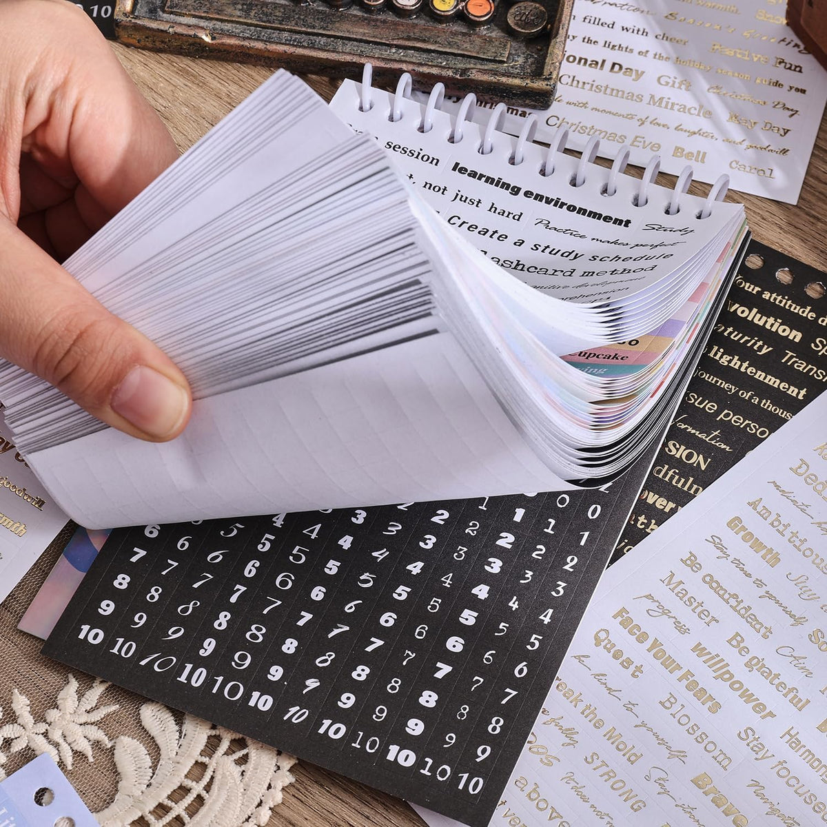 3000+ Pcs Word Stickers for Journaling, 50 Sheets Gold Foil Art Scrapbook Quote Stickers for Junk