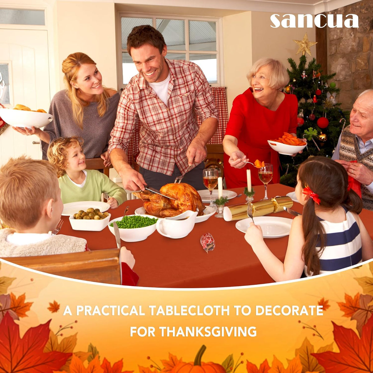 sancua 6 Pack Rust Tablecloth 60 x 102 Inch, Rectangle Thanksgiving Burnt Orange Table Cloth for 6