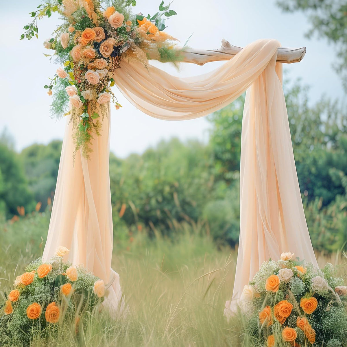 Wedding Arch Draping Fabric,1 Panel 29" x 18Ft Champagne Sheer Chiffon Curtain Drapes 6 Yards for