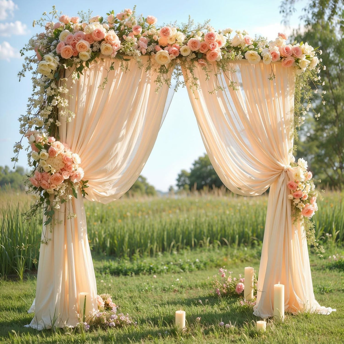 Wedding Arch Draping Fabric,2 Panels 18FT Champagne Arch Drapes Chiffon Fabric Drapery Decorations