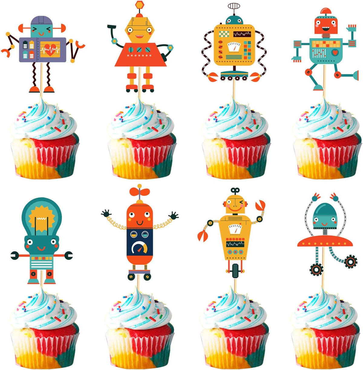 24pcs Robot Cupcake Toppers Robot Cake Decorations for Robot Birthday Party Decorations Birthday