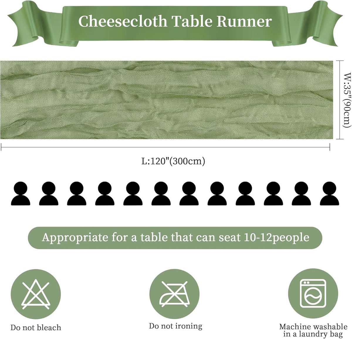 12 Pack Sage Green Cheesecloth Table Runner 10FT Long Boho Gauze Table Runner Rustic Sheer Runner
