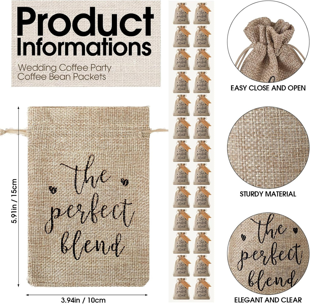Fumete 50 Sets Wedding Coffee Party Favors for Guests the Perfect Blend Coffee Bean Bags Kraft