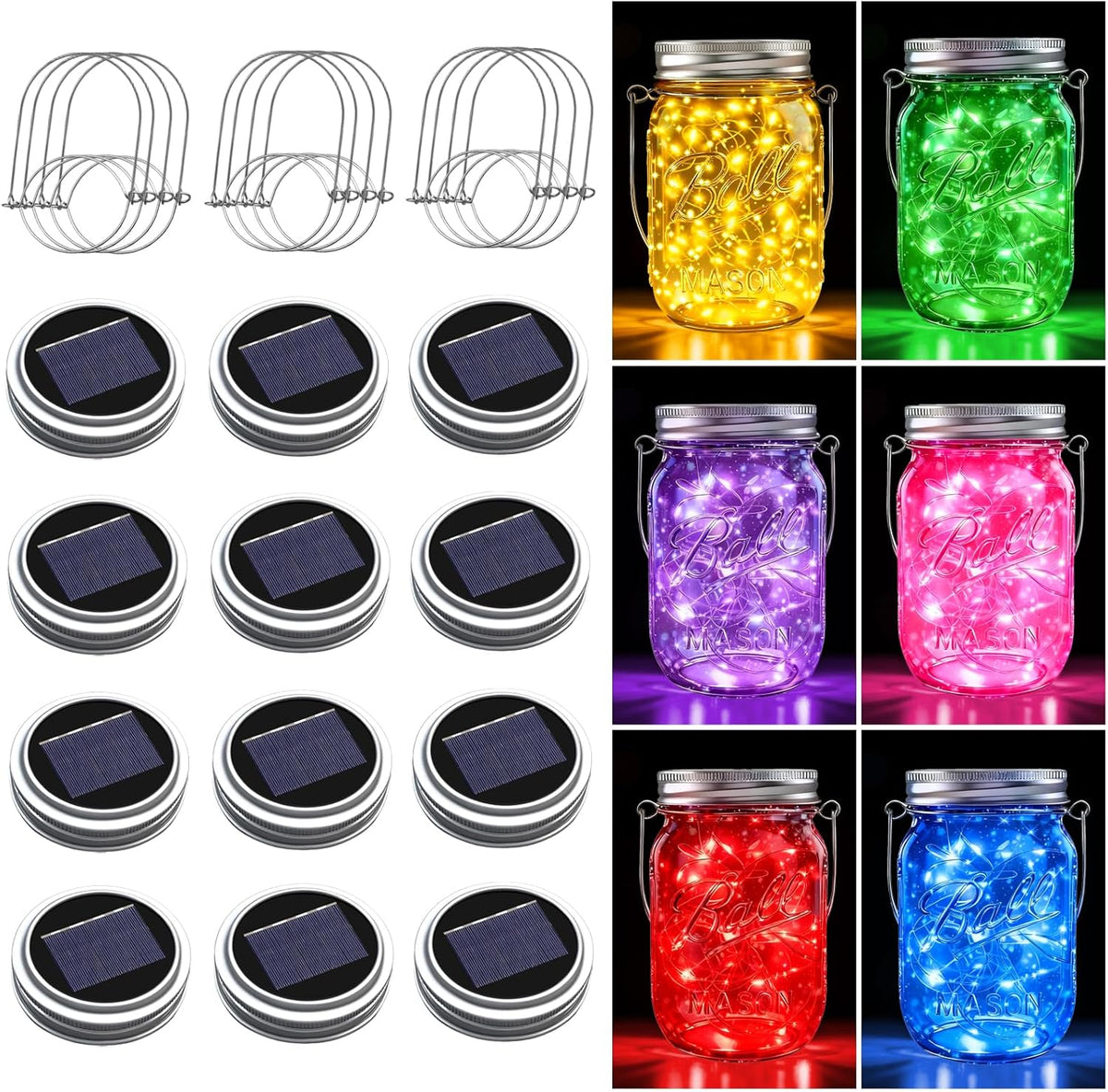 ZNYCYE Mason Jar Solar Lights for Outside, 12 Pack 30LED Fairy Firefly Lights Mason Jar Solar Lids