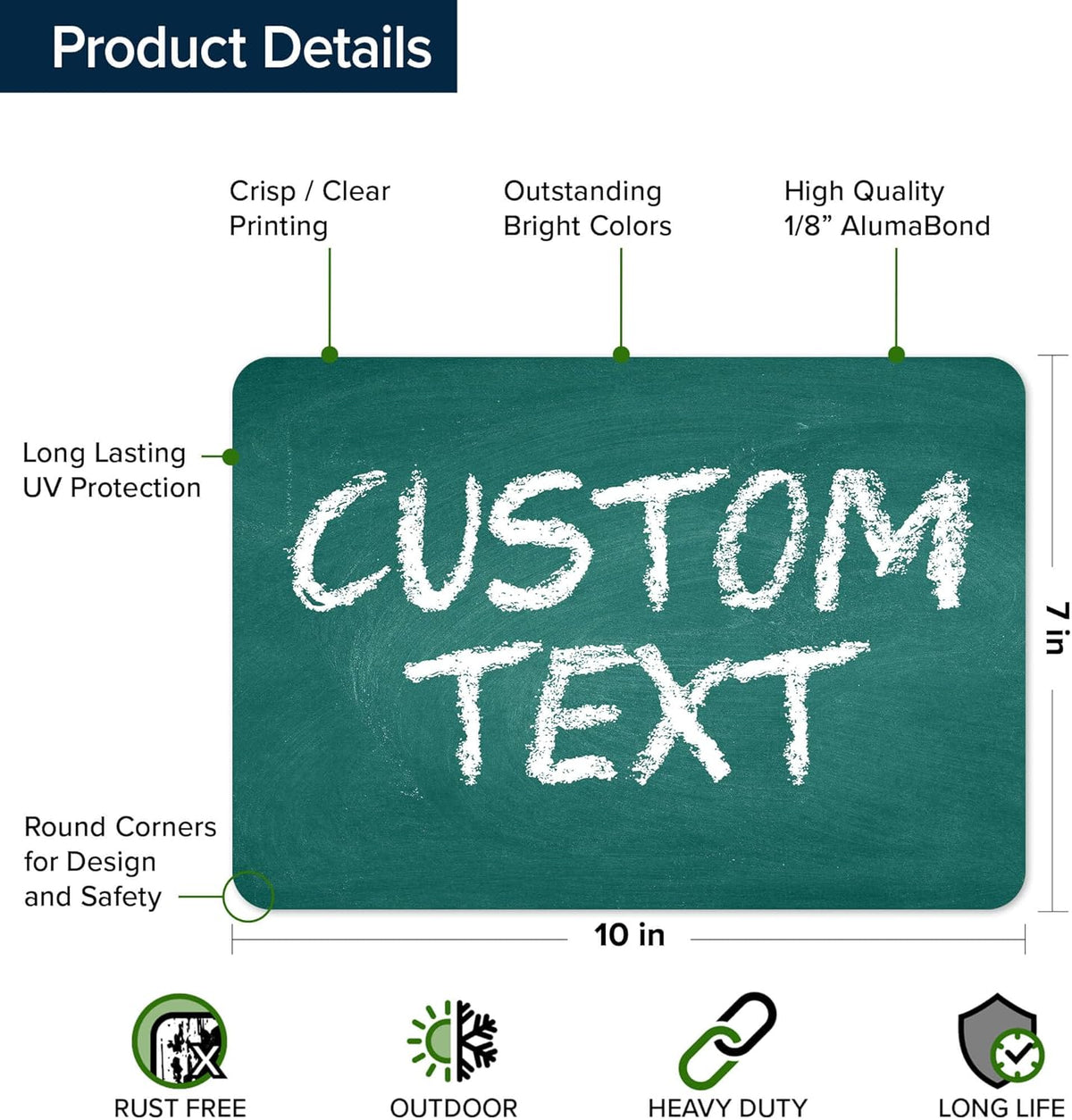 Custom Sign, Custom Street Sign, 11 Font Colors, 13 Font Styles, 4 Hole Options, 22 Sizes, 7x10