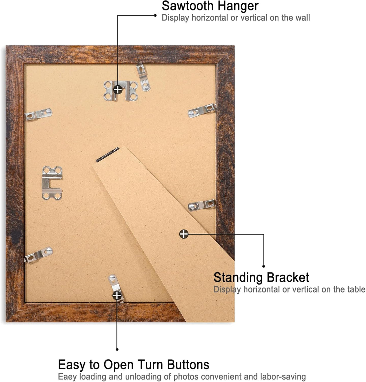 8x10 Picture Frame Set of 4, High Definition Glass 8 x 10 Frame, Wood Rustic Photo Frames for